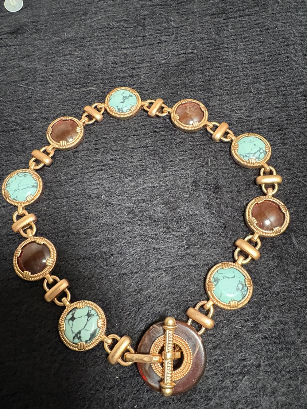 Chico's Gold-Tone Necklace with Turquoise-Pattern and Black Accents